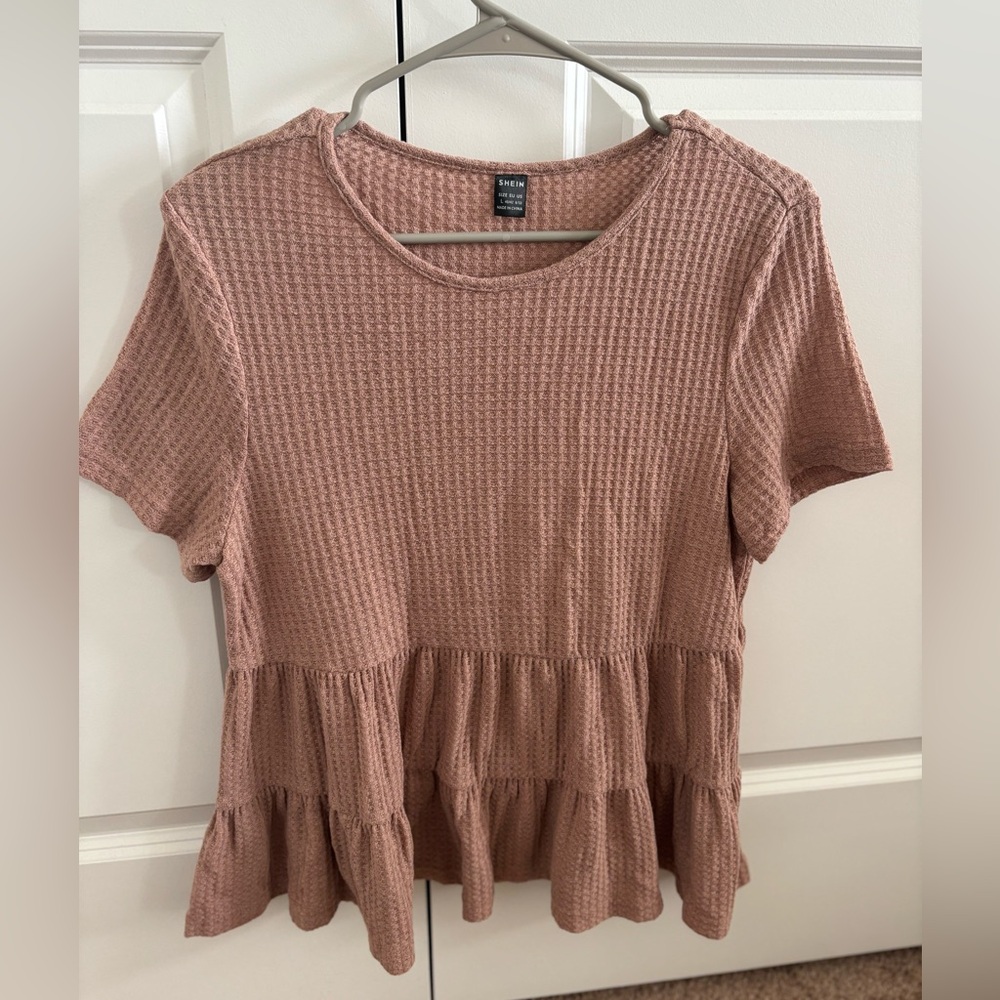 SHEIN Pink Textured Peplum Top